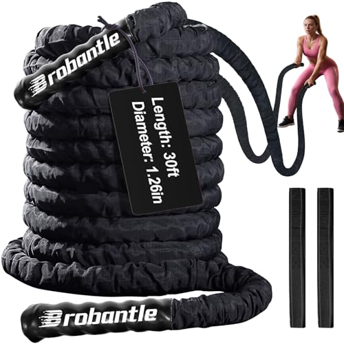 Brobantle Battle Rope 1.26 Inch Diameter,30FT Exercise Workout Ropes for Home Gym Heavy Weighted...