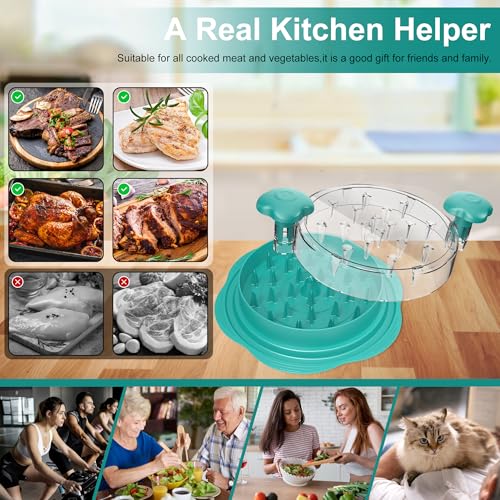 Image of SURETIVIAN Chicken Shredder Tool Twist Large Chicken Breast Shredder with Brush&Fork, Visible Meat Shredder Machine, Anti-Slip Strip, Ergonomic Handle, BPA Free, Pork Beef Chicken (Teal)