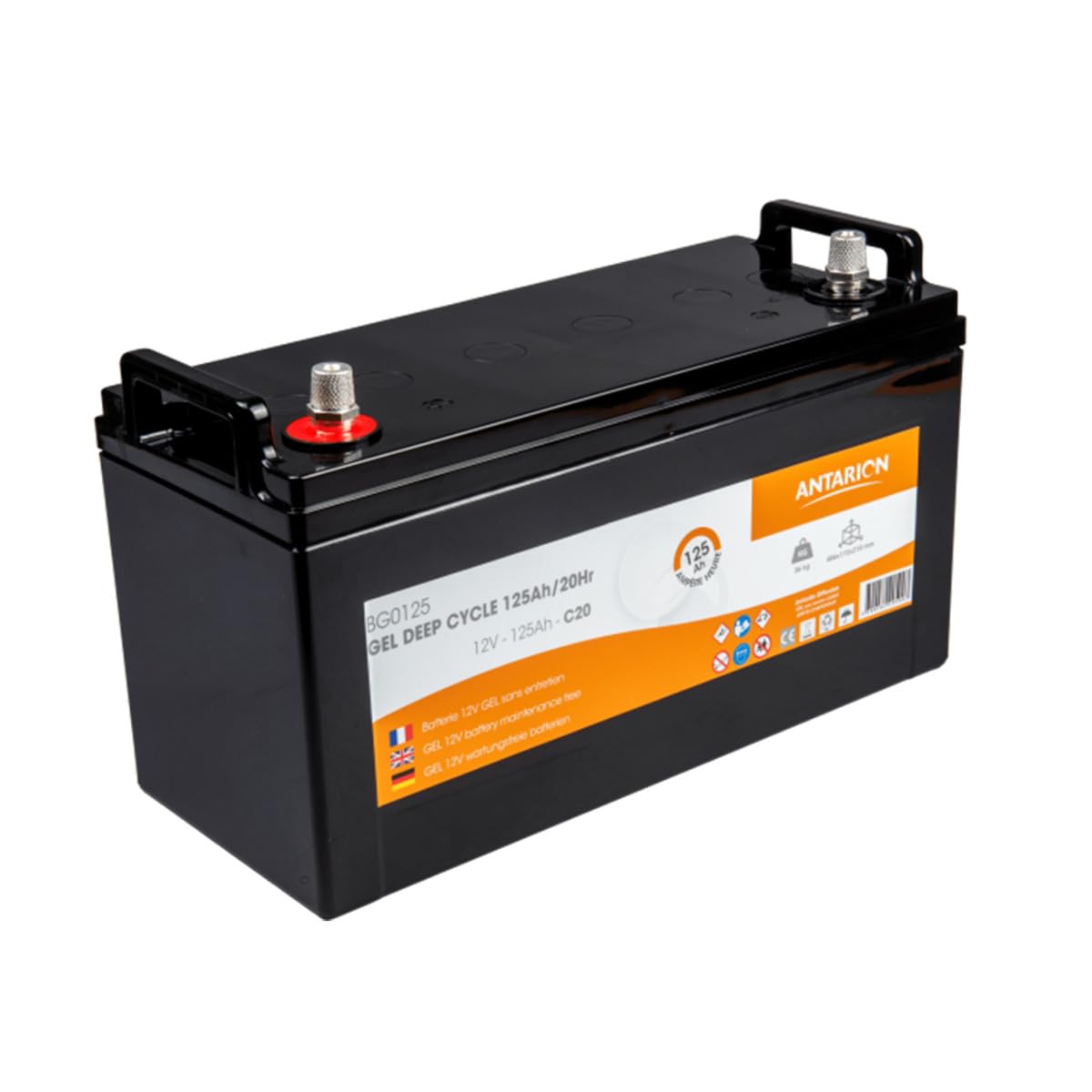 ANTARION Batterie Gel 125Ah 1000 Cycles Monobloc Camping-Car