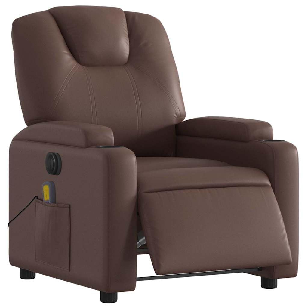 Massagesessel Elektrisch Braun Kunstleder mit 6-Punkt-Vibrationsmassage, Verstellbare Rückenlehne und Fußstütze, Holz Metall Gestell, Bequemer Lounge Stuhl für Wohnzimmer Büro und Leseecke