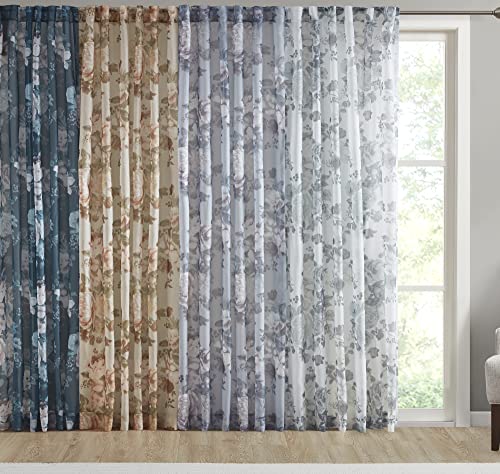 Madison Park Simone Floral Design Sheer Single Window Curtain Voile Privacy Drape For Bedroom, Livingroom, 50" X 84", Grey (Mp40-6616) #TOP6