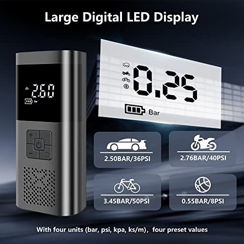 Image of Cordless Tire Inflator with 7500mAh Battery & 12V DC - 150 PSI Portable Air Compressor, Auto-Off, LED Display for Car, SUV, Truck, Motorcycle, Bike Tires