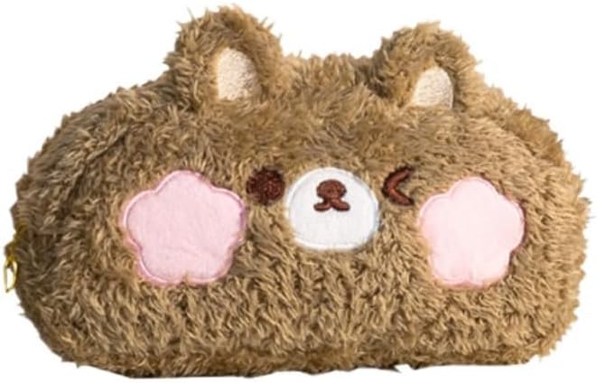Plush Teddy Bear Large Capacity Pencil Case with Zipper,Kawaii Aesthetic Organizer Perfect for Travel & Home Decor (Brown)