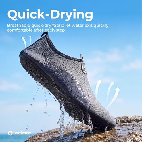 Image of SEEKWAY Water Shoes Quick-Dry Aqua Socks Barefoot Slip-on for Beach Pool Swim River Yoga Lake Surf Women Men Black SK001