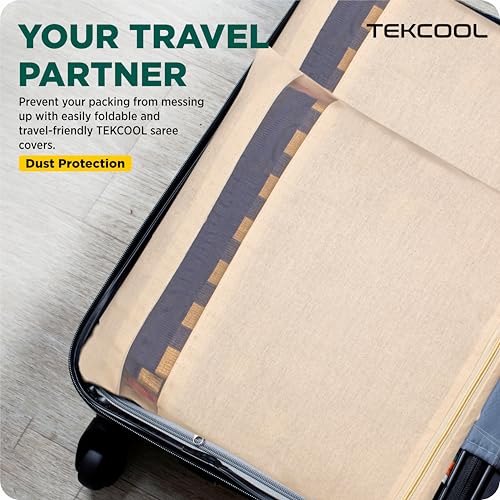 Image of TEKCOOL Cotton Saree Bags /Covers For Storage Set Of - 12 Big Size Single (16 X 14 Inches) With Zip Closure For Clothes Bags And Wardrobe Organizer With Transparent Mesh Window, Beige
