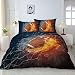 ARIGHTEX American Football Bedding Fire and Ice Brown Ball Flames Pattern Duvet Cover Sports Themed Bedding Dark Blue Orange Boys Duvet Cover (Twin)