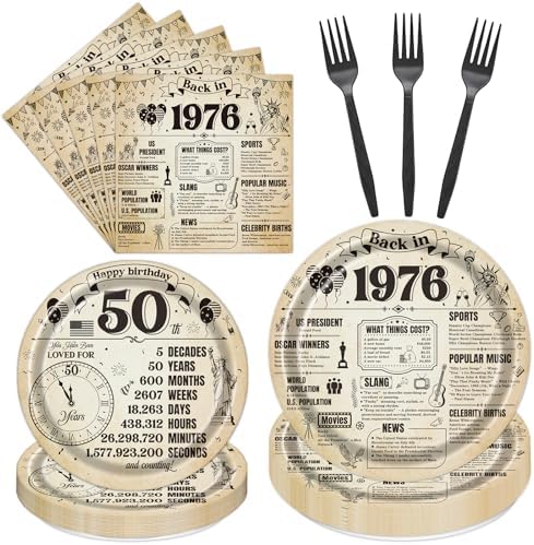 Amazon.com: Hokinaa 96 Pcs 50th Birthday Party Plates - Vintage ...