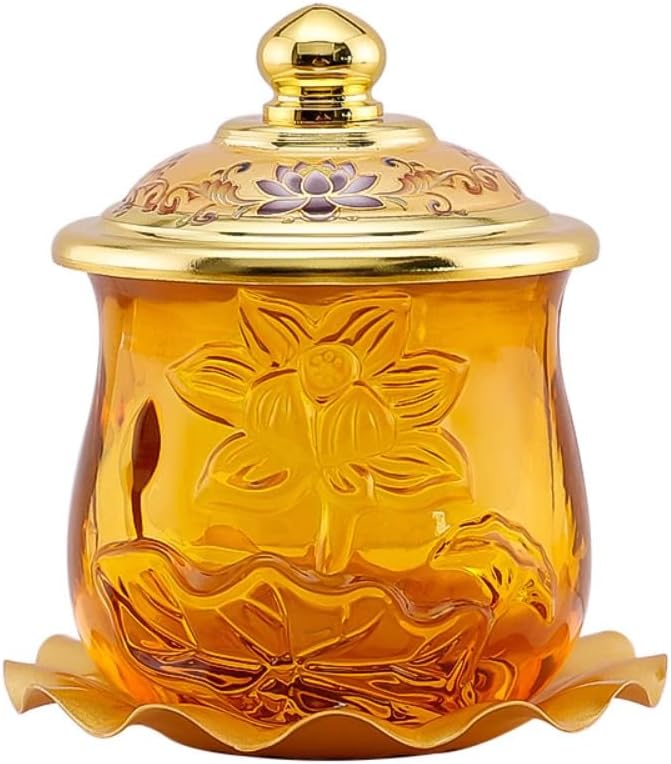 10cm Crystal Lotus Water Supply Cup Buddha Hall Glass Holy Water Cup Household Use