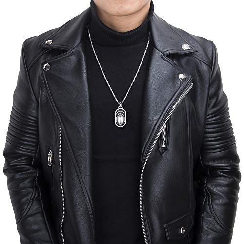 Elfasio Scarab Eye Of Horus Egypt Necklace For Men Stainless Steel Both Sided Ancient Egyptian Symbol Protection Pendant Chain Set 24 Inch #TOP6