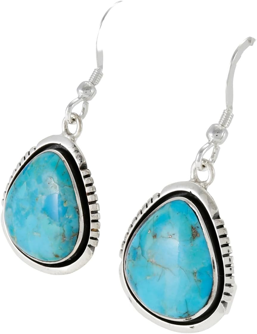 Turquoise Earrings 925 Sterling Silver & Genuine Gemstone - Image 2