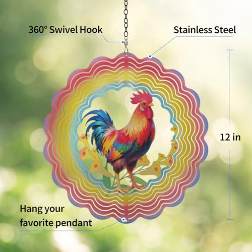 Image of Eandisom Wind Spinners Outdoor Chicken - Birthday Gifts for Women Mom Grandma, Rooster Deocr Hanging Wind Spinner 12 inch 3D Wind Sculptures for Garden Decor for Outside, Patio, Yard, Outdoor
