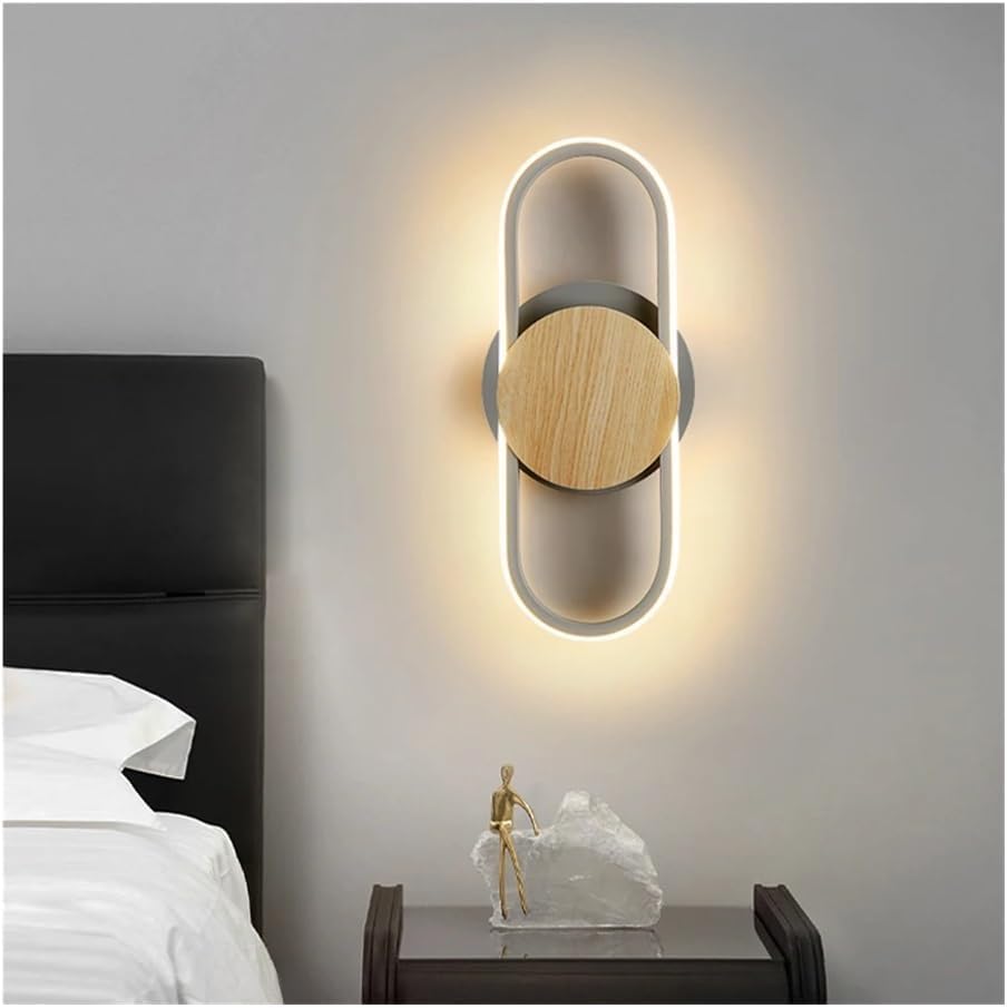 LED Minimalist Modern Wooden White Wall Sconce Nordic Creativity Bedside Wall Light 3 Colo Mid Century Hallway Wall Mounted Lamp Fixture Home Decoration for Stairs Living Room Bedroom Aisle