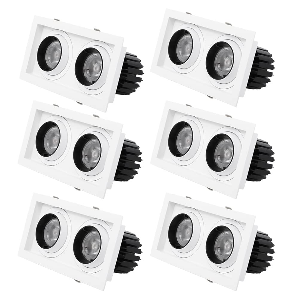 FAZRPIP Double Head Double Head Square Recessed LED Downlights Adjustable Angle Flat Spotlight Cutout: 155 * 75mm Baffle Trim LED Grille Lights Embedded Bold Light 3000K-6000K Selectable