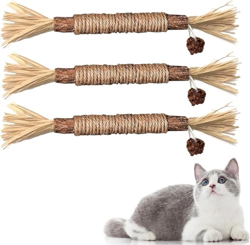 Redreo Cat Silvervine Chew Sticks, 3pcs Natural Cat Teeth Nip Cleaning Catnip Toys for Indoor Cats Kitten Teething and Stress