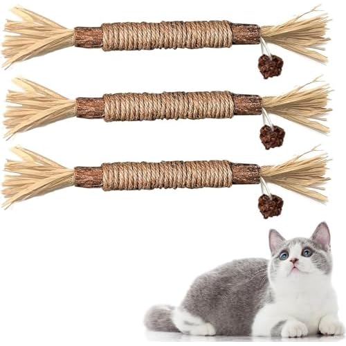 Redreo Cat Silvervine Chew Sticks, 3pcs Natural Cat Teeth Nip Cleaning Catnip Toys for Indoor Cats Kitten Teething and Stress