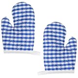 2PCS Oven Mitts, Blue Checkered Oven Mitts, Cute Kitchen Mitt for Safe Cooking Baking, Play Oven Mitt Heat Resistant, Easy Bake Oven Accessories, Mini Baking Gloves