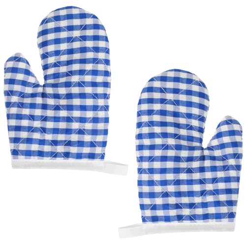 Blue Checkered Kids Oven Mitts
