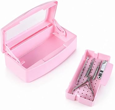 Nail Tool Sterilizer Box, Plastic Sterilization Tray, Storage and Disinfection Plastic Box for Hair Salon, Eyelash Extensions, Manicure and Nail Art Tool Pink