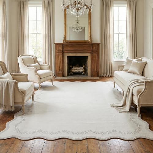 GarveeHome Scalloped Area Rugs 8x10 for Living Room, Large Neutral