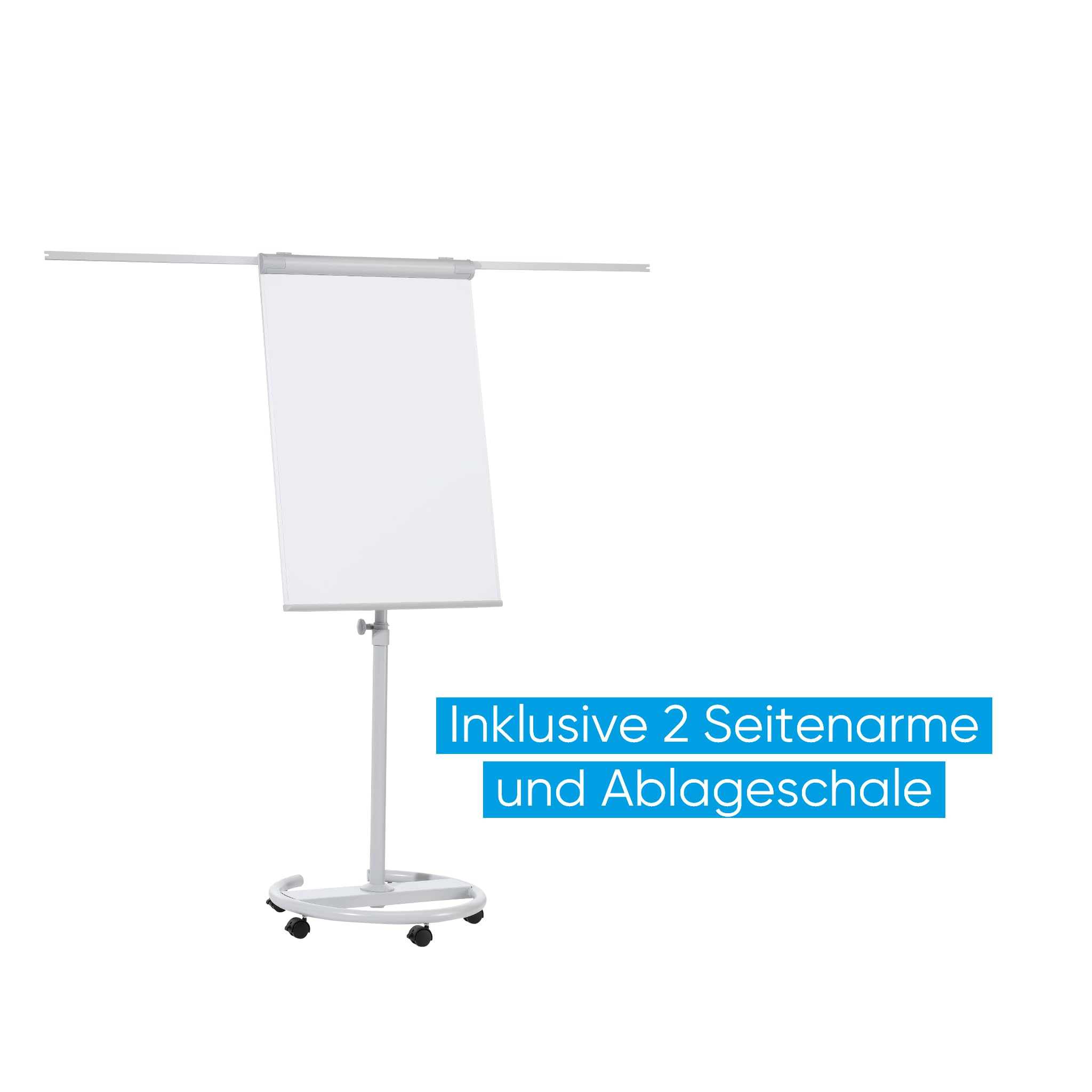 FRANKEN Flipchart, Beschreibbar, Magnetisch, Mobil, Mit Rollen und 2 Seitenarmen, Whiteboard mit Ständer, Papierhalterung und Stifteablage, 68 x 105 cm, ECO Mobil, F2400/N