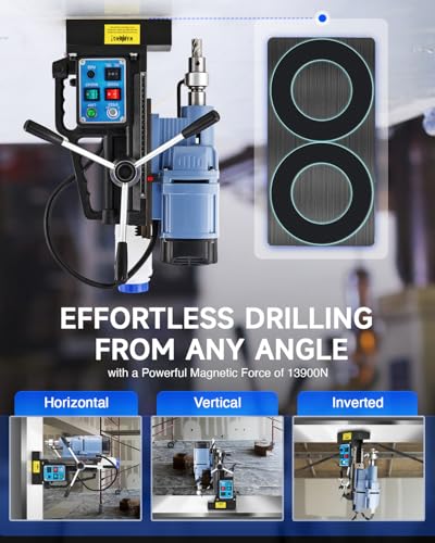 Image of ZELCAN Magnetic Drill Press with 11 Drill Bits, 1550W Mag Drill Press with 2 inch Dia. 3125 lbf /13900N Mag Force, 650 rpm Power Magnetic Drill with Stepless Speed & Reversible Direction for Metal Surface