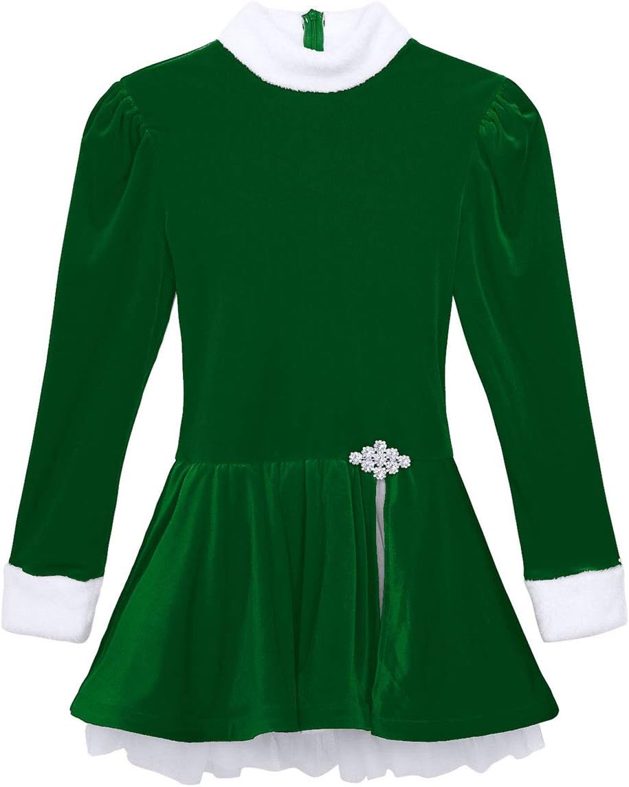 YiZYiF Women's Mock Neck Figure Ice Skating Twirling Holiday Costume Santa Christmas Roller Skating Skirt