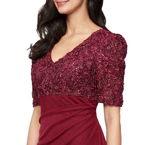 Image of Alex Evenings Women's Wedding Guest Dress with V-Neck Stretch Sequin Bodice and Empire Waist (Petite and Regular Sizes)