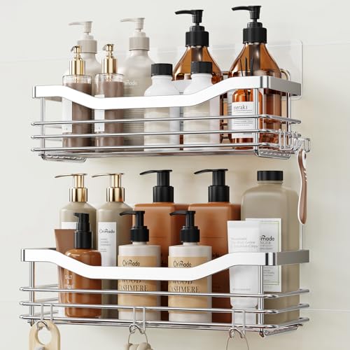 Orimade Adhesivo Estantes Cesta para Ducha con 5 Ganchos para Colgar Esponjas y Cuchillas Estanteria...