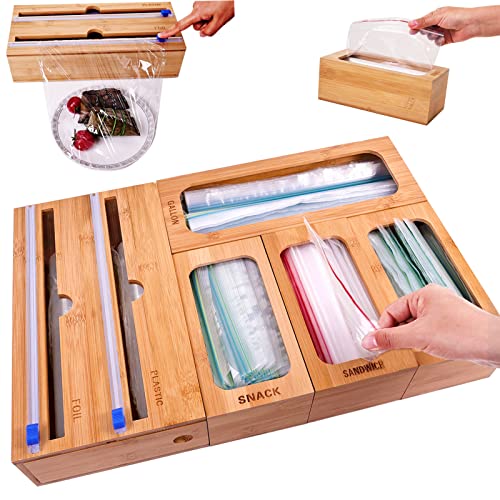 Organizador de almacenamiento de bolsas Ziplock y dispensador de plástico con cortador Cover
