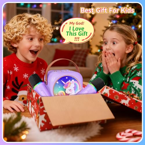 Mini Karaoke Machine with 2 Wireless Microphones,Gift for 3-12 Years Old, 2026 Best Christmas Birthday Toy for Girls Boys Party (Purple) - Thumbnail 7