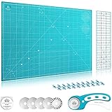 Lange & König Rollschneider Set in 3 Größen [A1, A2, A3] und 5 Farben Inkl. Schneidematte, Rollschneider, 5 Ersatzklingen, Patchwork-Lineal + 20 Stoffklammern als Nähzubehör… (A1 Set, Türkis)