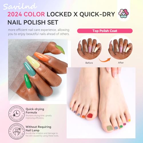 Image of SAVILAND 36 Colors Nail Polish Set Quick Dry: Brown Black Glitter Locked X Tech Regular Pastel Nail Polish Kit Fingernail Polish with Top Base Polish Coat 39 Pcs Home Salon Travel Set