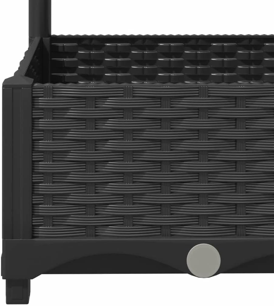 vidaXL Garden Planter with Trellis - Black Rectangular PP Planter with Integrated Support for Climbing Plants - 31.5"x15.7"x47.8"