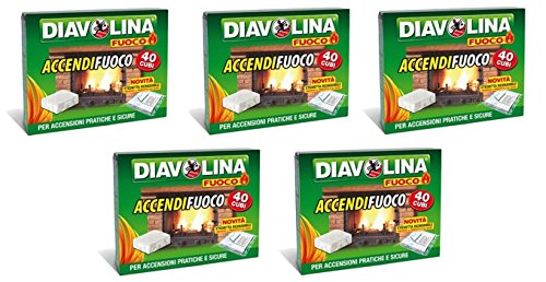 5 CONFEZIONI DA 40 CUBETTI DIAVOLINA ACCENDIFUOCO ORIGINALE STUFA BARBECUE