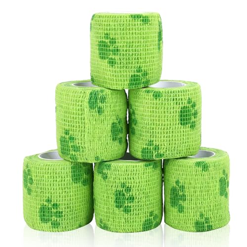 QsiuYbng 6 Rolls Dog Bandage Vet Wrap Bulk for Wound Care Non-Woven Self Adhesive Bandage Wrap for Horse, Cat, Bird, Pet Animal (Green,2 Inches X 5 yd)