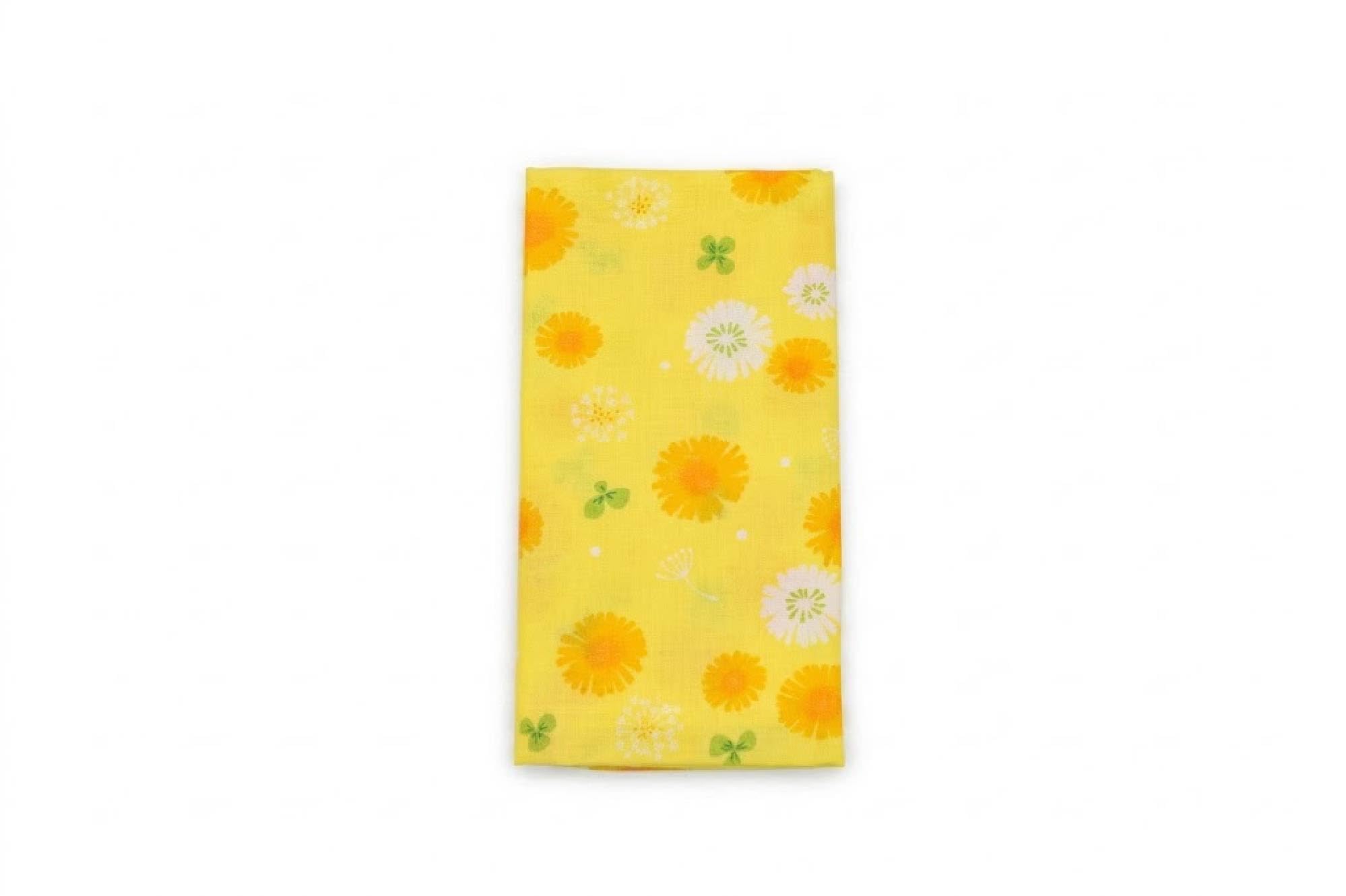 Neko Friend Dandelion Pattern Yellow Japanese Gauze Tenugui Towel – Made In Japan (1, Medium)