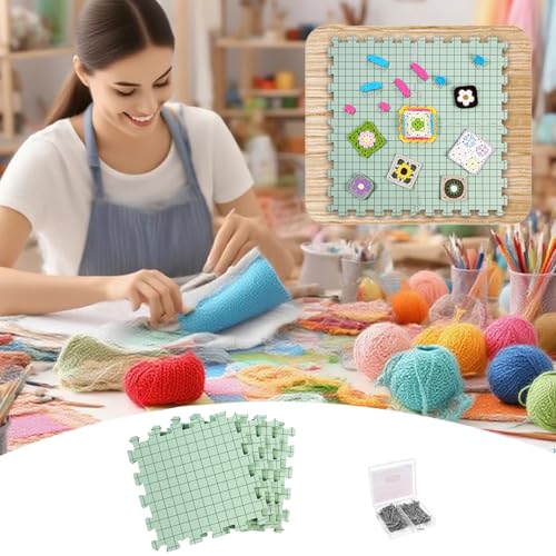 Blocking Mats Set – 9 extra dicke Matten mit Raster, 100 T-Stecknadeln und Aufbewahrungstasche (Grün) – Bild 3