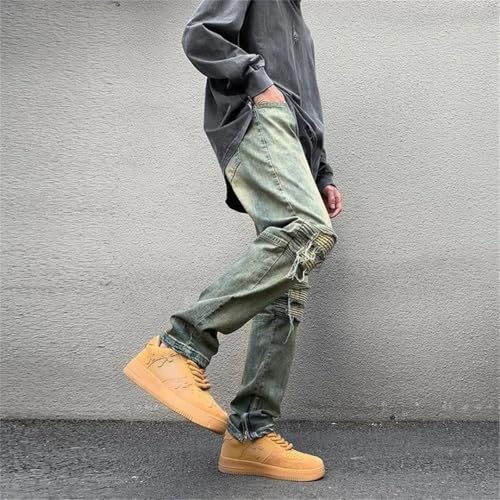 Men Jeans with Pockets Straight Denim Trousers Goth Wide Leg Cowboy Pants2