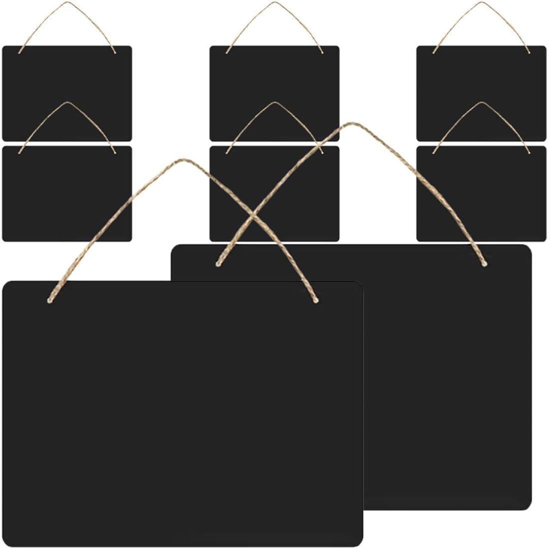 Artibetter 8pcs Double-Sided Wooden Blackboard Hanging Tags with Rope, Rectangular Chalkboard Signs for Flower Store Price Display and Home Message Board Decoration