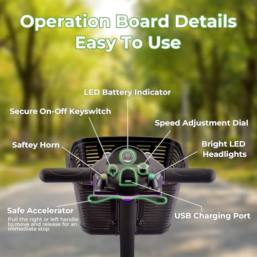 Mobility Scooter for Adults, 4 Wheels Lightweight Scooter, Foldable Mobility Scooter Long Range for Travel, Adults, Elderly, Supports 300 lbs, Powered Wheelchair with Charger & Basket (Purple) - Thumbnail 2