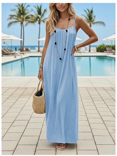 Image of SHENHE Women's Open Back Spaghetti Strap Beach Maxi Dress Loose Flowy Vacation Sundress