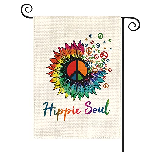 Avoin Colorlife Hippie Soul Spirit Rainbow Sunflower Garden Flag Vertical Double Sided Love And Peace Sign, Holiday Party Yard Outdoor Decoration 12.5 X 18 Inch #TOP2