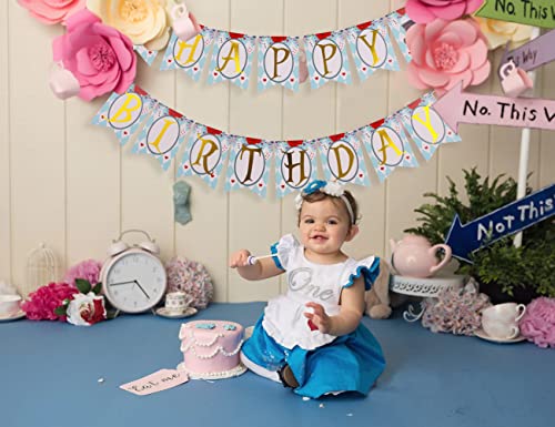 Yesswl Alice In Wonderland 1St Birthday Banner - Alice In Wonderland 1St Birthday Girl, Mad Hatter Themed Birthday Decorations, Photo Props, Alice In Wonderland Party Decorations #TOP3