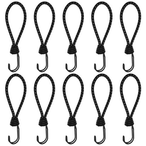 Aoyswuz 10 Piezas Gancho Doble de Cuerda Elástica 16 cm Goma Tensora con Gancho Negro Gomas Elasticas con Gancho para Lonas, Redes, pancartas, Tiendas de campaña