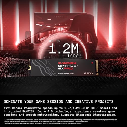 Image of Sandisk Optimus GX PRO 850X 1TB NVMe SSD, PCIe 4.0, M.2 2280