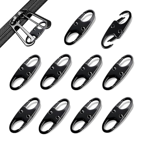 10Pcs Anti Theft Zipper Clips,Small Double Opening S Carabiner, Black