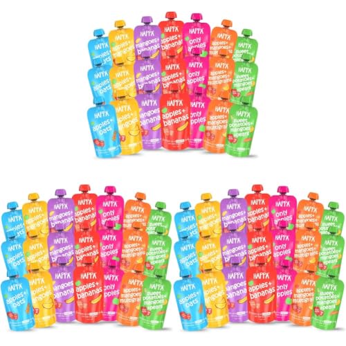 Image of Happa Organic Baby Food Puree Monthly Combo Pack | 100% Fruits, Grains and Vegetables | No Added Sugar, No Milk Powder, No Preservatives | Stage 2 (6 Months+) | Ready to Eat | Free from Common Allergens | Pack of 63 (100g Each)