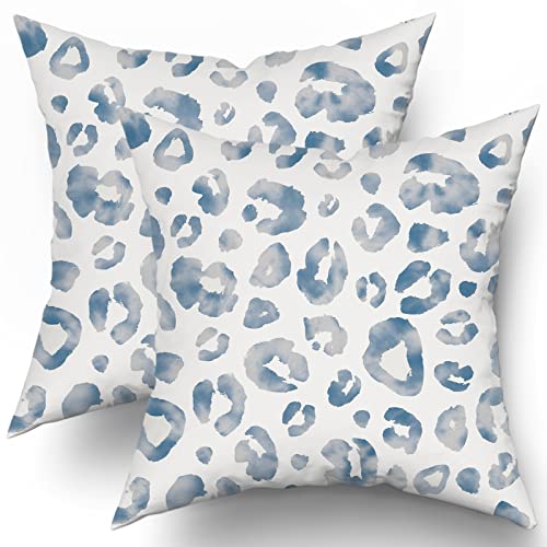 Kawani Blue Leopard Print Pillow Covers 18X18 In Watercolor Light Blue Cheetah Gray Decorative Couch Pillow Cases With Zipper Set Of 2 Home Decor For Living Room Bedroom Bed Cushion Outdoor #TOP27
