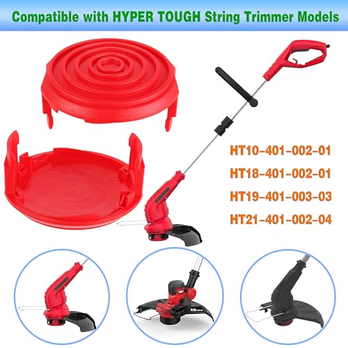2-Pack Weed Eater Spool Cap Cover Compatible with Hyper Touch HT19-401-003-03 HT18-401-002-01 HT10-401-002-01 HT18-401-004-01 String Trimmer Hyper Touch Electric String Trimmer Replacement Parts (Red)