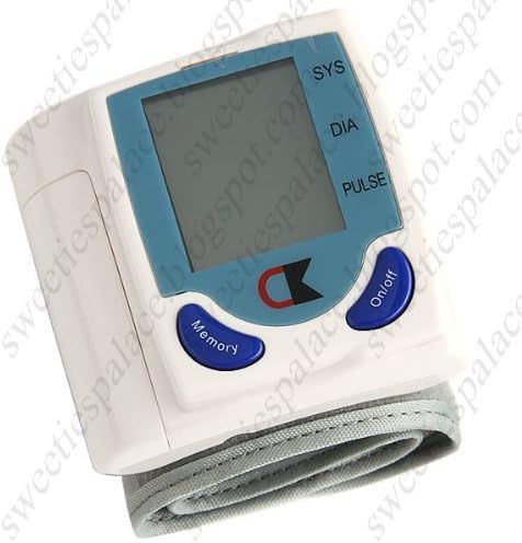 Blue& White Portable Automatic Wrist Arm Cuff Blood Pressure Pulse Meter Monitor with Digital LCD Screen HHE-5347